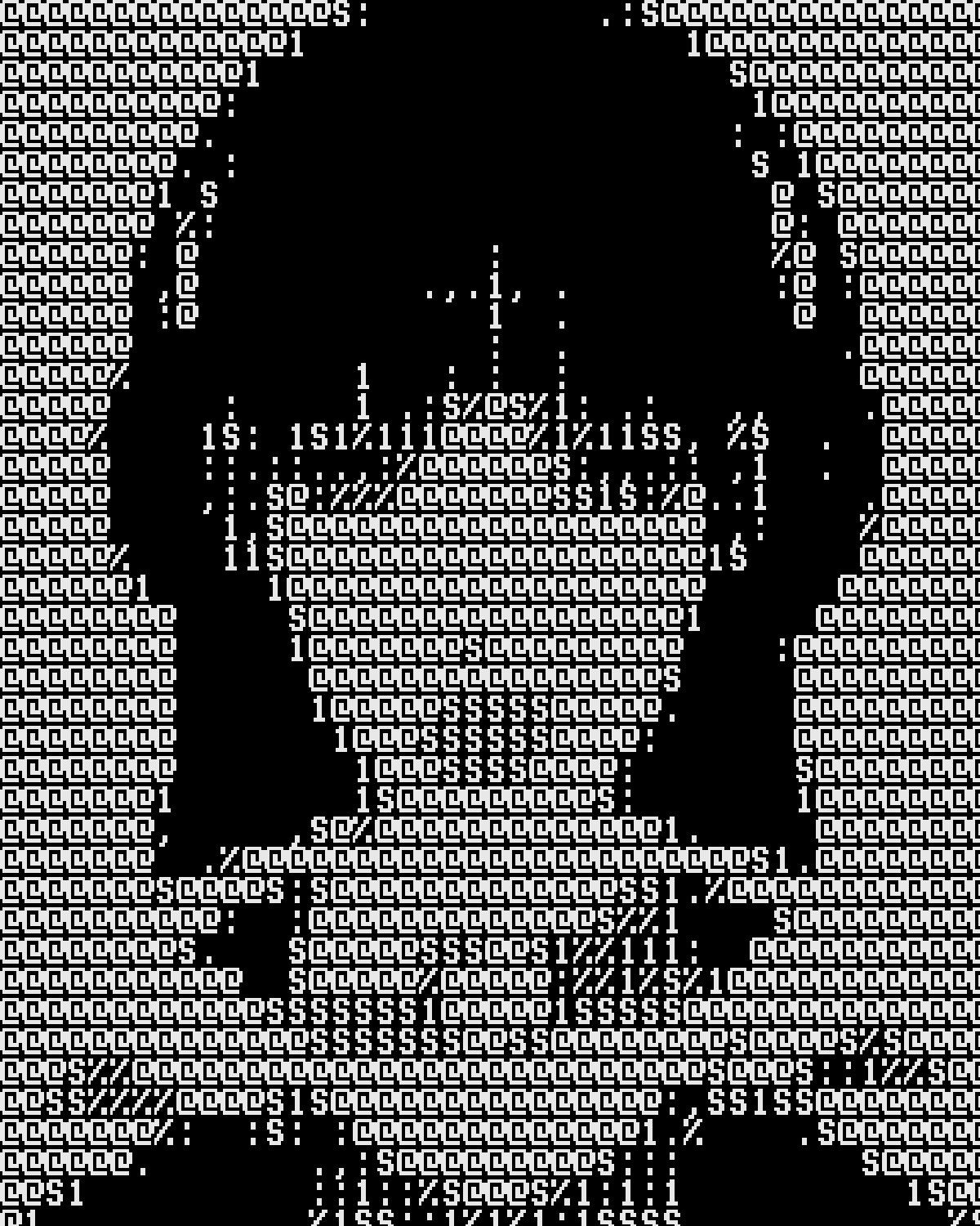 ASCII art effect on a portrait of a woman in headphones holding a CD, made with the ASCII filter in Filter Archive (Terminal preset)