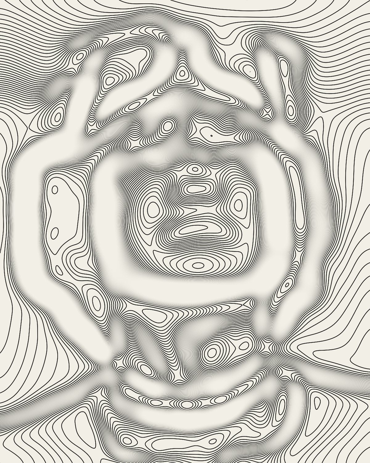 Contour line effect on a portrait of a person with goggles looking up, made with the Contour Field filter in Filter Archive (Survey preset)