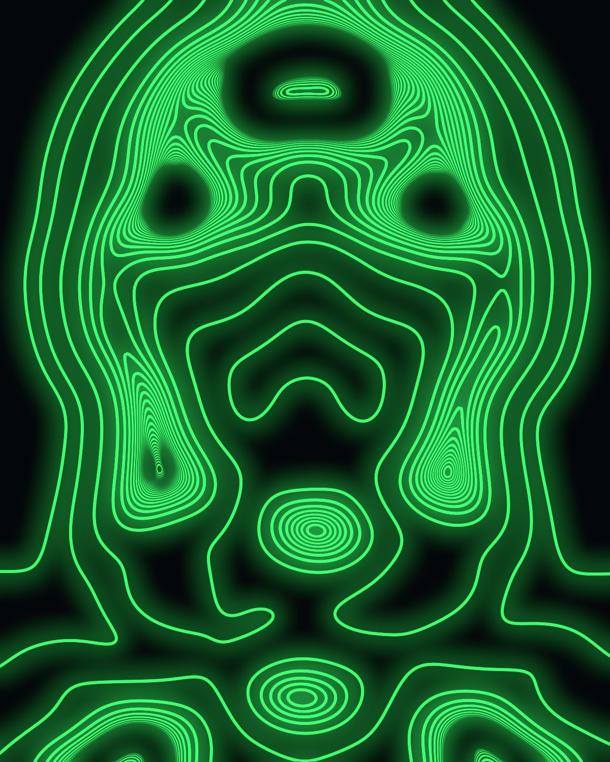 Contour line effect on a portrait of a woman in headphones holding a CD, made with the Contour Field filter in Filter Archive (Awakening preset)