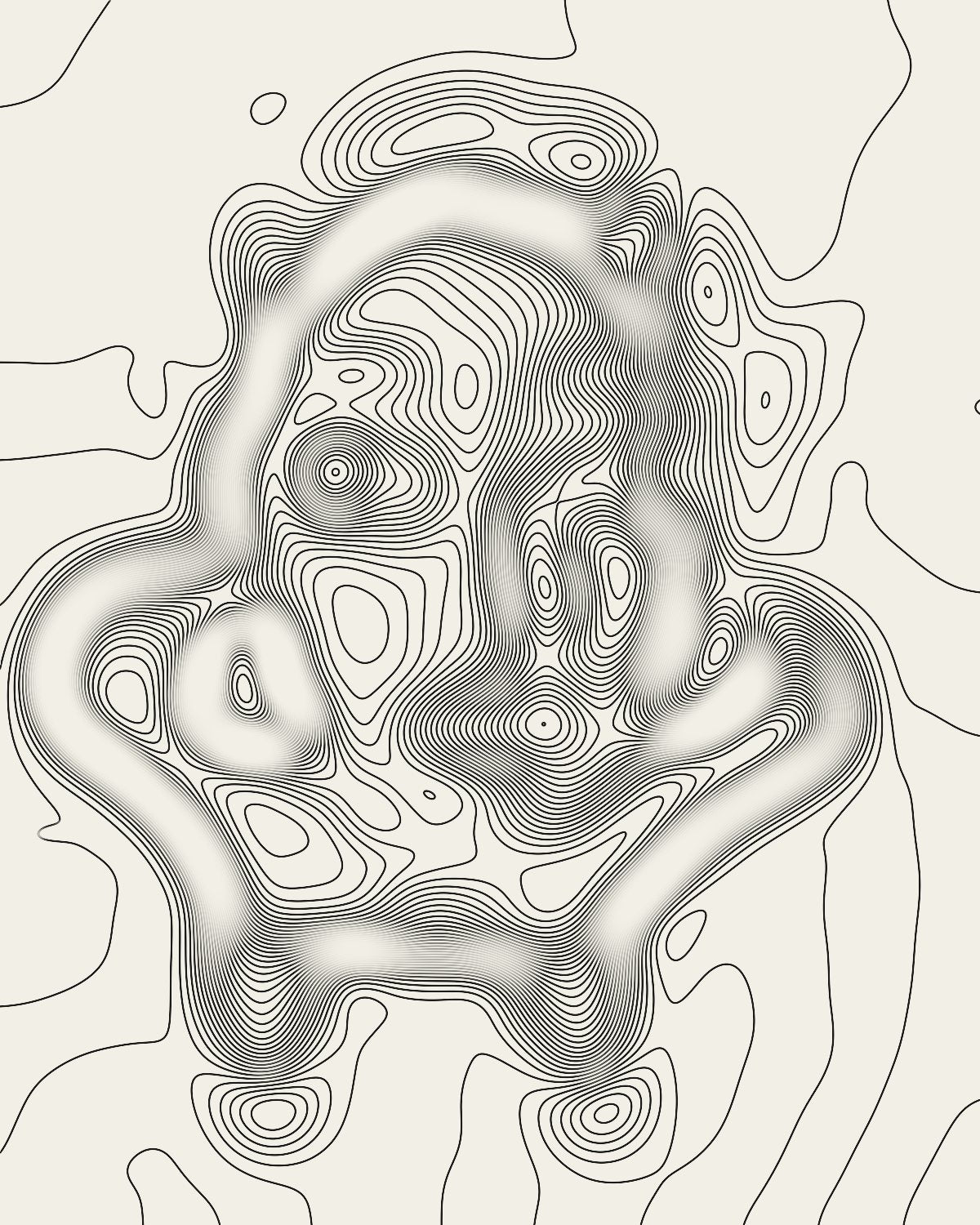 Contour line effect on a wide-angle portrait of a woman looking up at the camera, made with the Contour Field filter in Filter Archive (Survey preset)