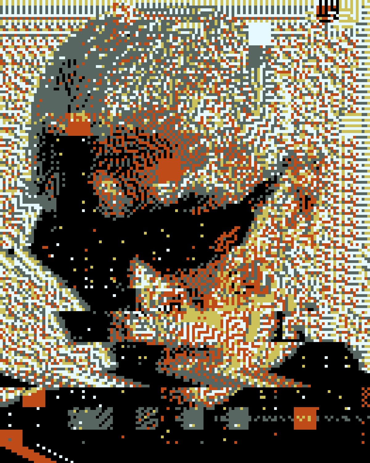 Corrupted image effect on a portrait of a man with silver hair and red sunglasses, made with the Corrupt filter in Filter Archive (Meltdown preset)