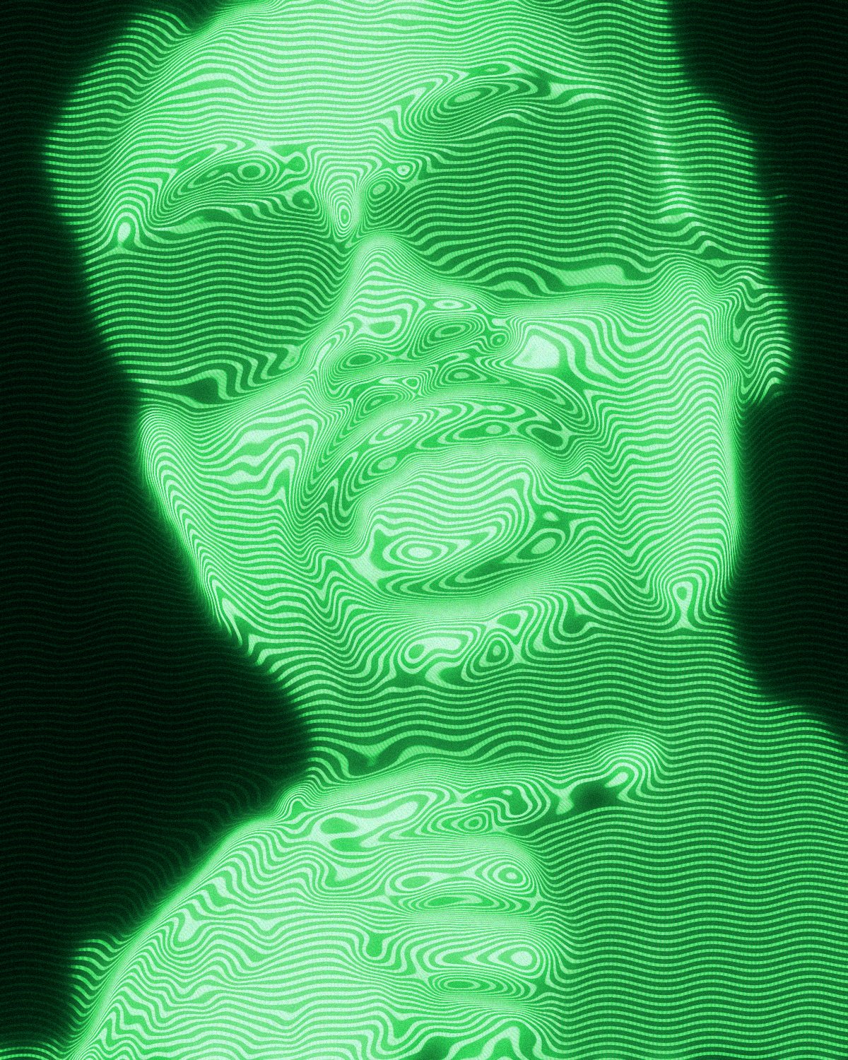 CRT effect on a portrait of a man in black sunglasses, made with the CRT filter in Filter Archive (Waveform preset)