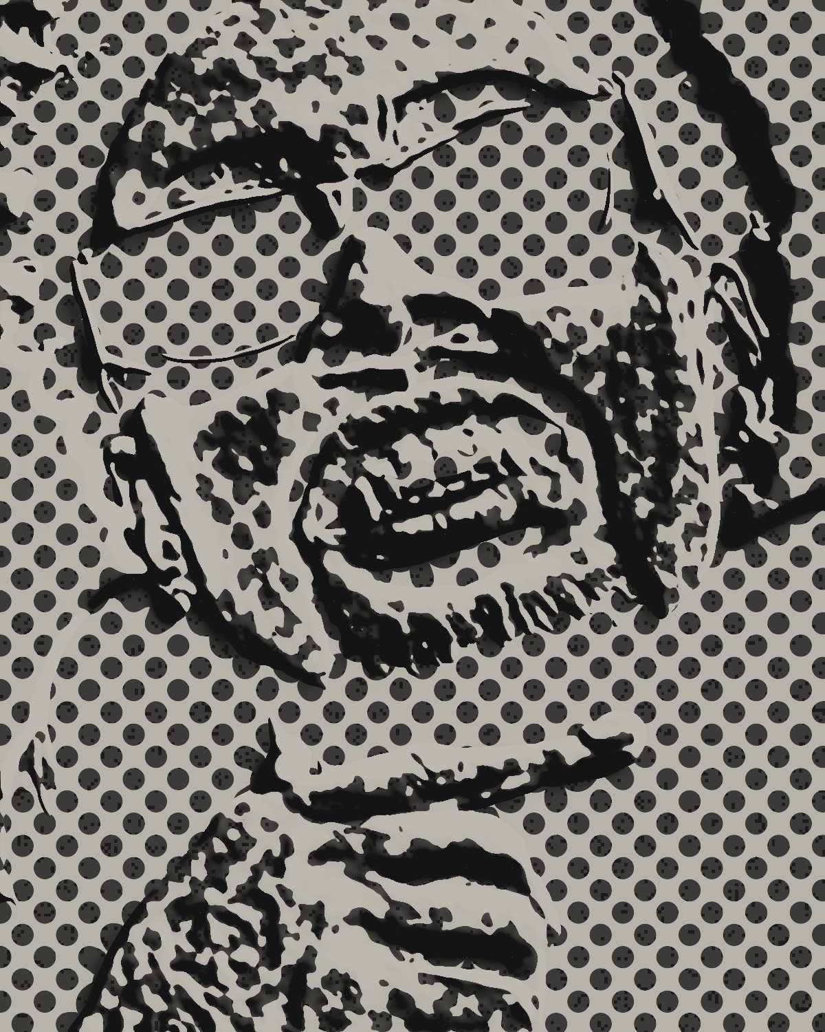 Emboss effect on a portrait of a man in black sunglasses, made with the Emboss filter in Filter Archive (Rubbing preset)