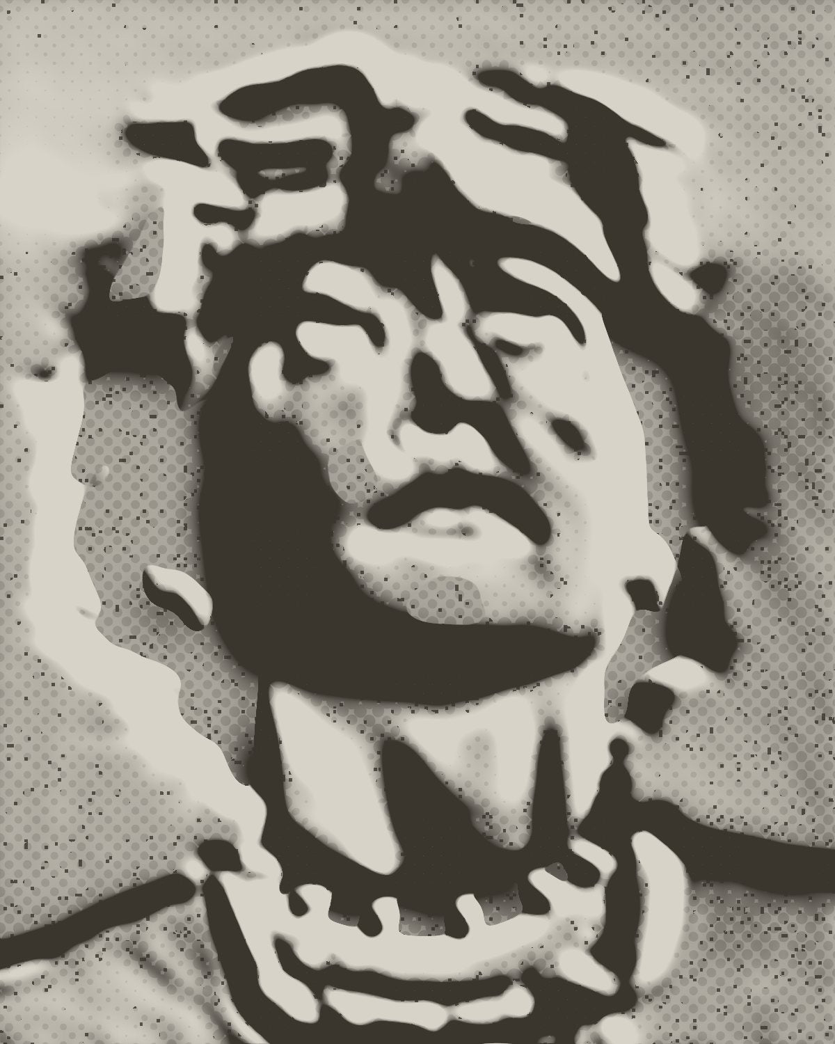 Emboss effect on a portrait of a person with goggles looking up, made with the Emboss filter in Filter Archive (Plaster preset)