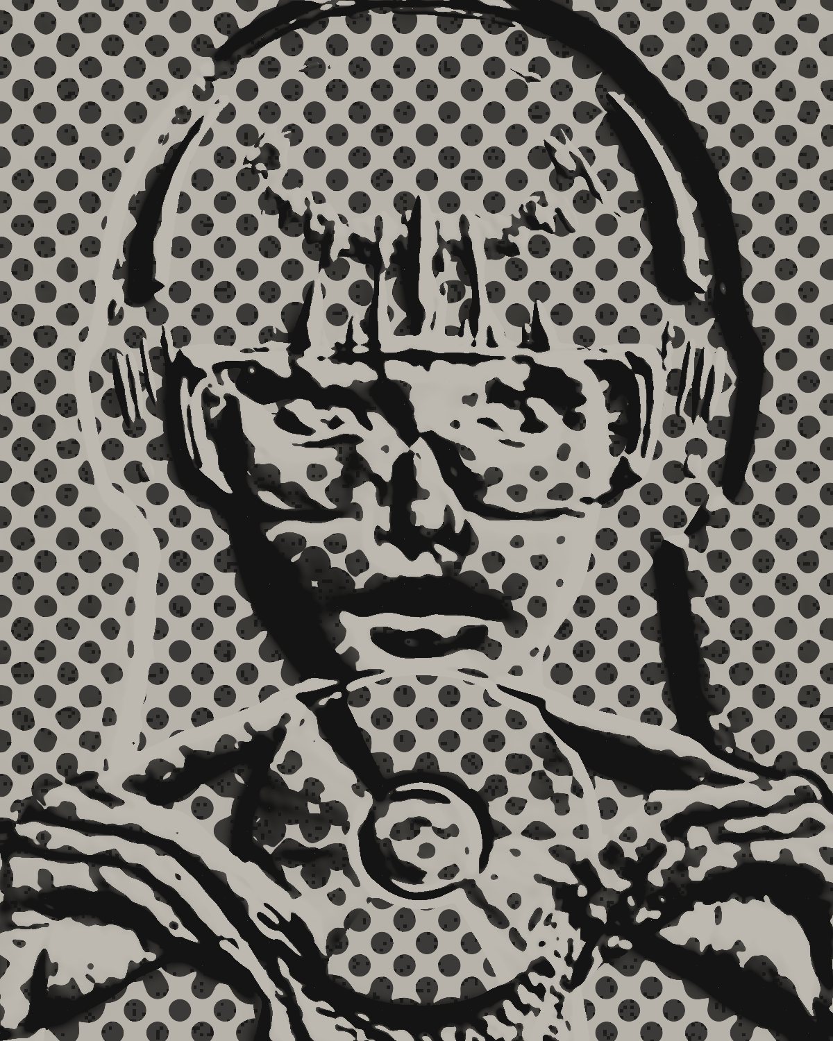 Emboss effect on a portrait of a woman in headphones holding a CD, made with the Emboss filter in Filter Archive (Rubbing preset)