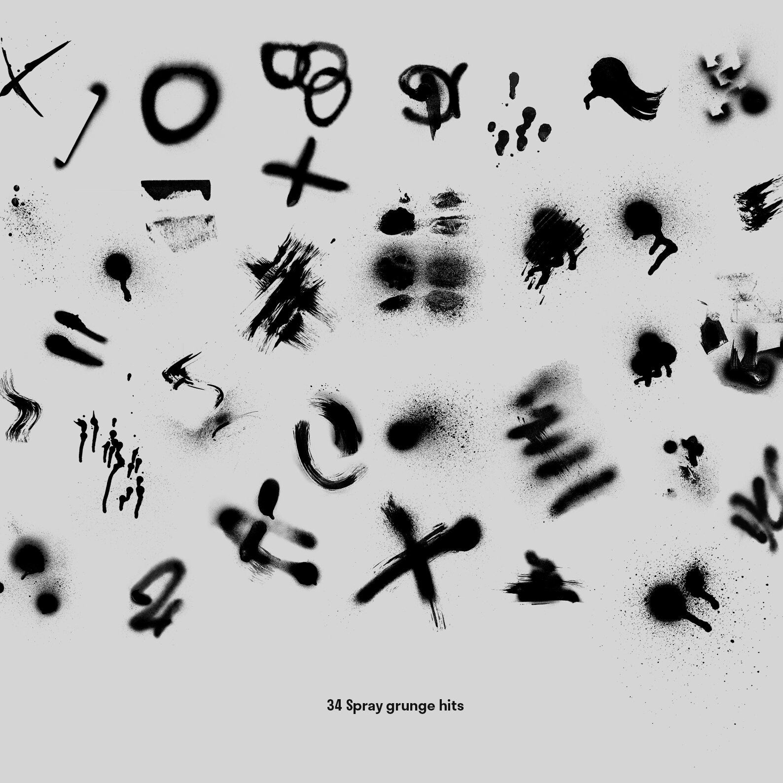 Grunge Spray Pack (34 Sprays, 2K, PNG, PSD)