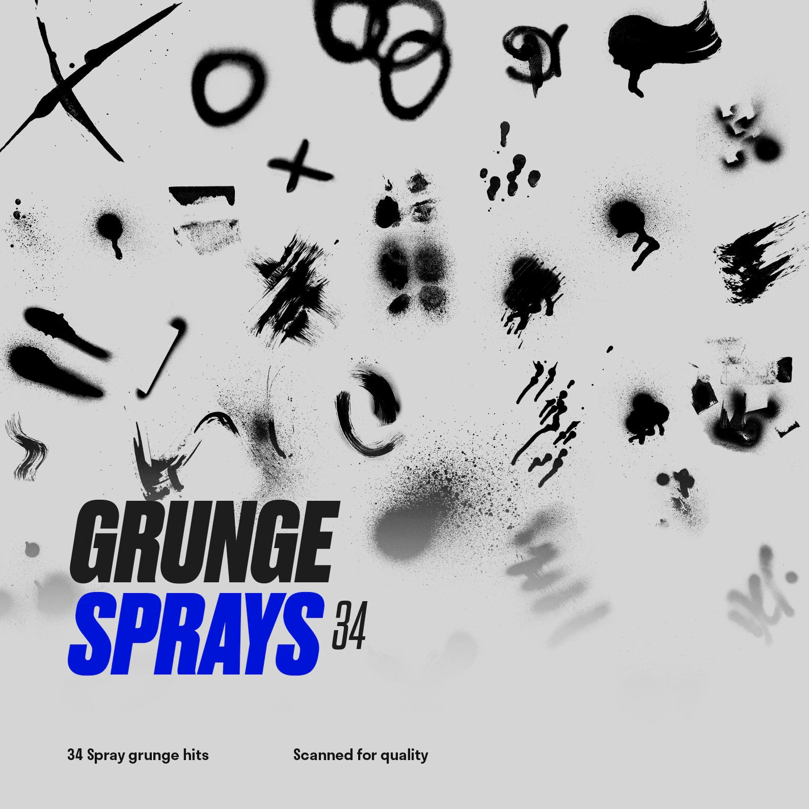 Grunge Spray Pack (34 Sprays, 2K, PNG, PSD)