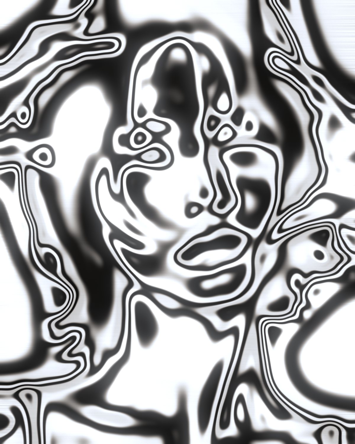 Liquid chrome effect on a portrait of a woman with black hair, hands on her head, made with the Chrome filter in Filter Archive (Foil preset)