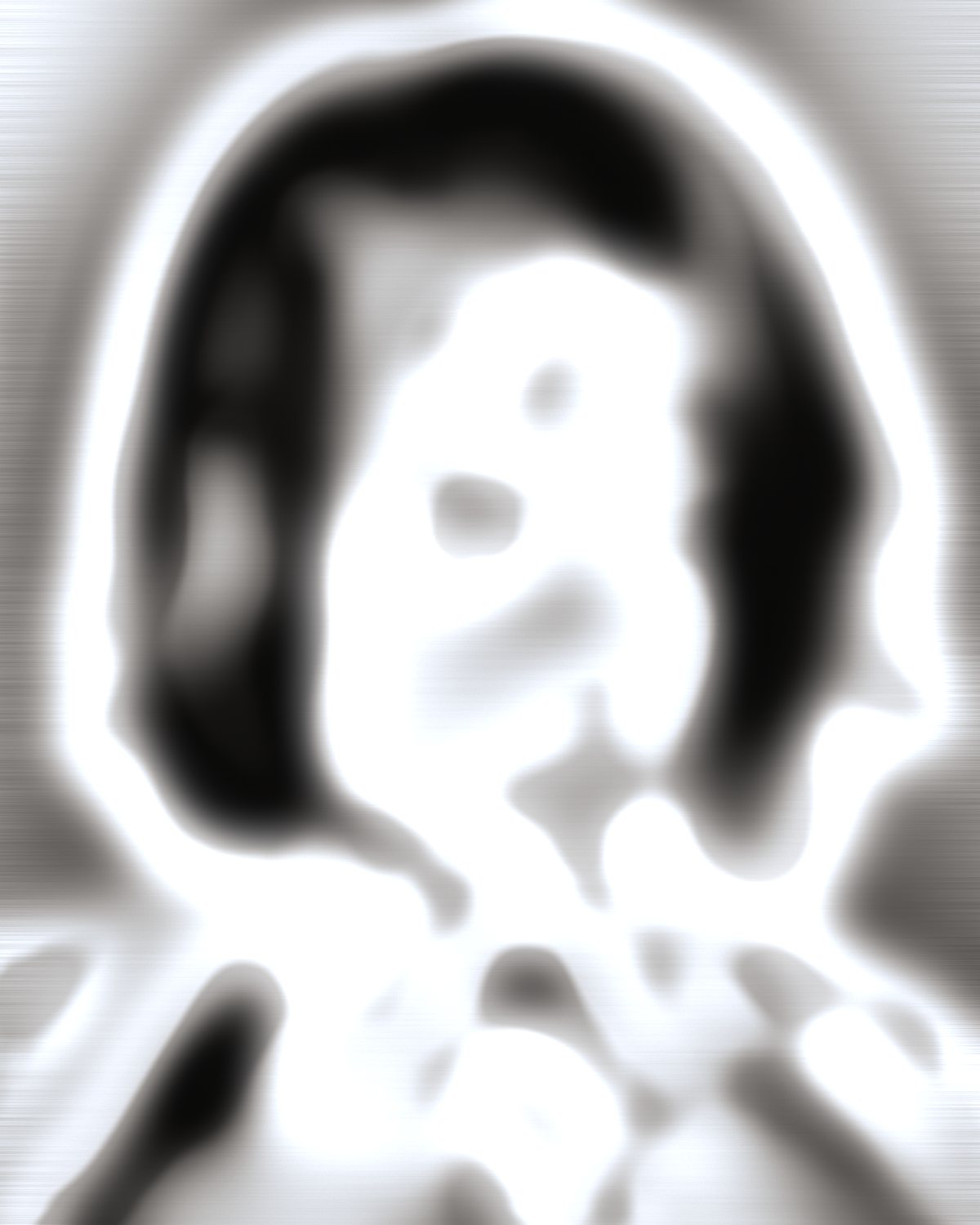 Liquid chrome effect on a portrait of a woman with copper red hair, made with the Chrome filter in Filter Archive (Embedded preset)