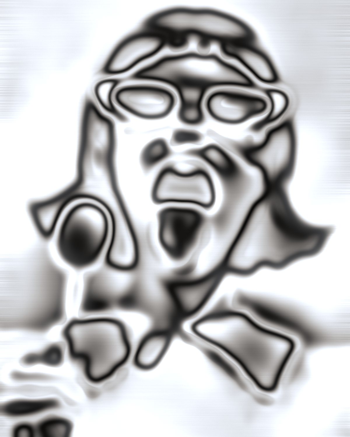 Liquid chrome effect on a portrait of a woman in white sunglasses with a lollipop, made with the Chrome filter in Filter Archive (Cast preset)