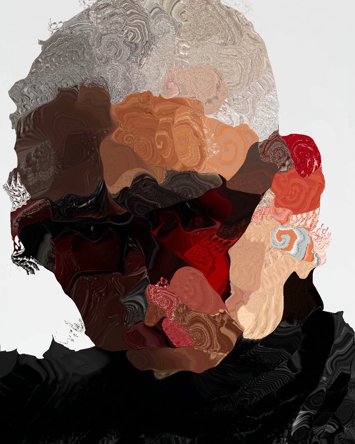 Melt effect on a portrait of a man with silver hair and red sunglasses, made with the Decay filter in Filter Archive (Gather preset)