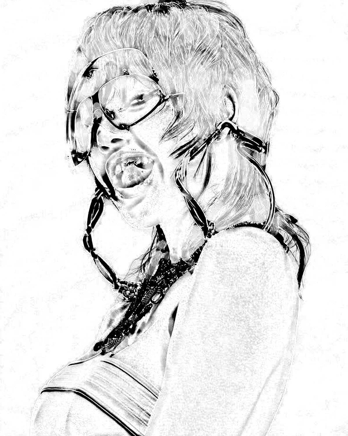Smear effect on a portrait of a woman with silver chains on a grey background, made with the Smudge filter in Filter Archive (Bottom Hat preset)