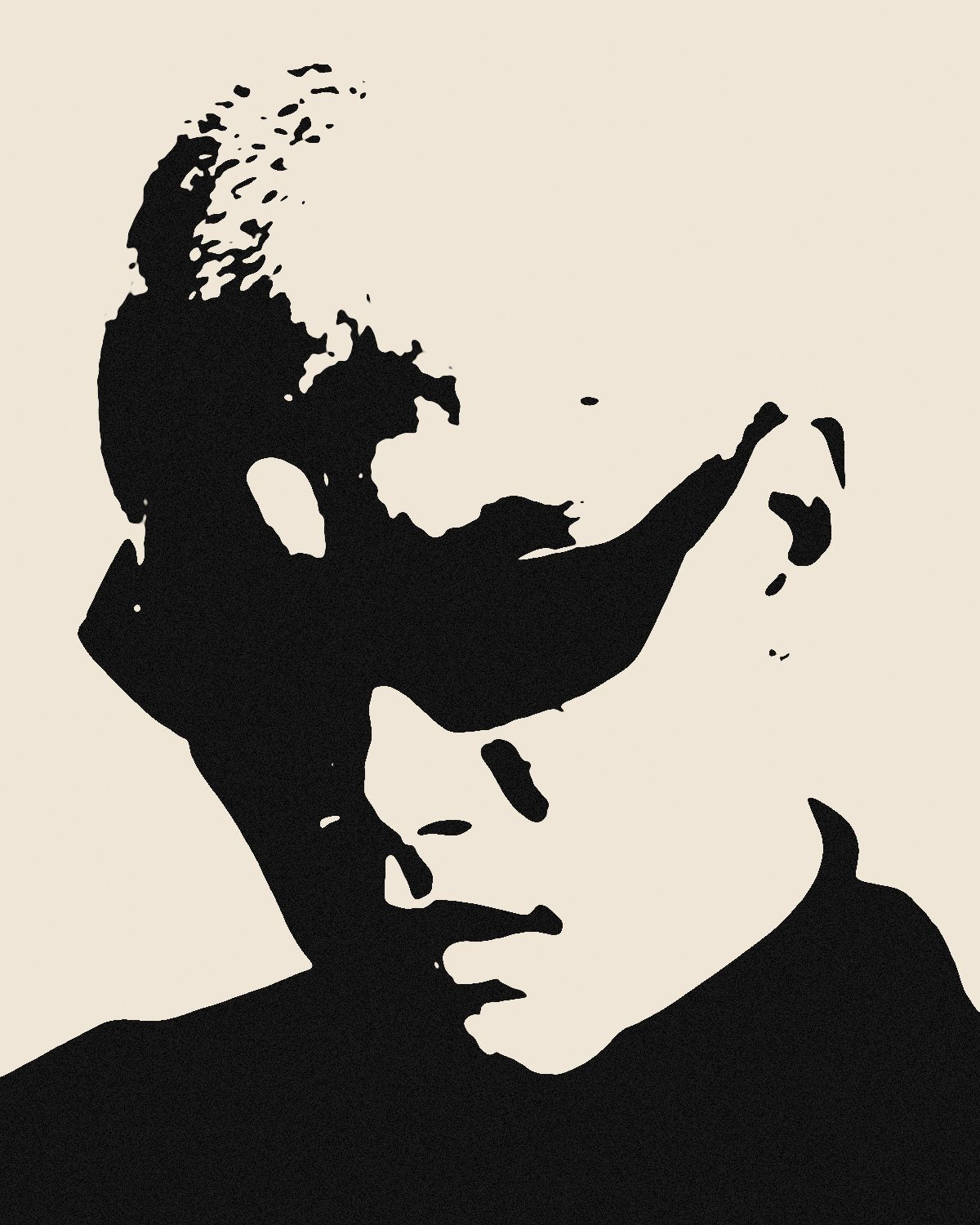 Threshold effect on a portrait of a man with silver hair and red sunglasses, made with the Threshold Plus filter in Filter Archive (Clean Cut preset)