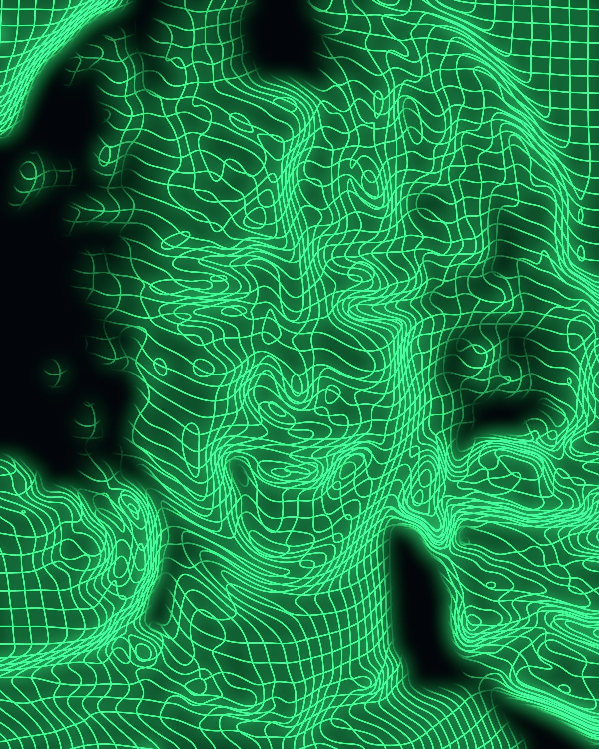 Wireframe effect on a portrait of a laughing woman with pink curly hair, made with the Wireframe filter in Filter Archive (Scan Mesh preset)