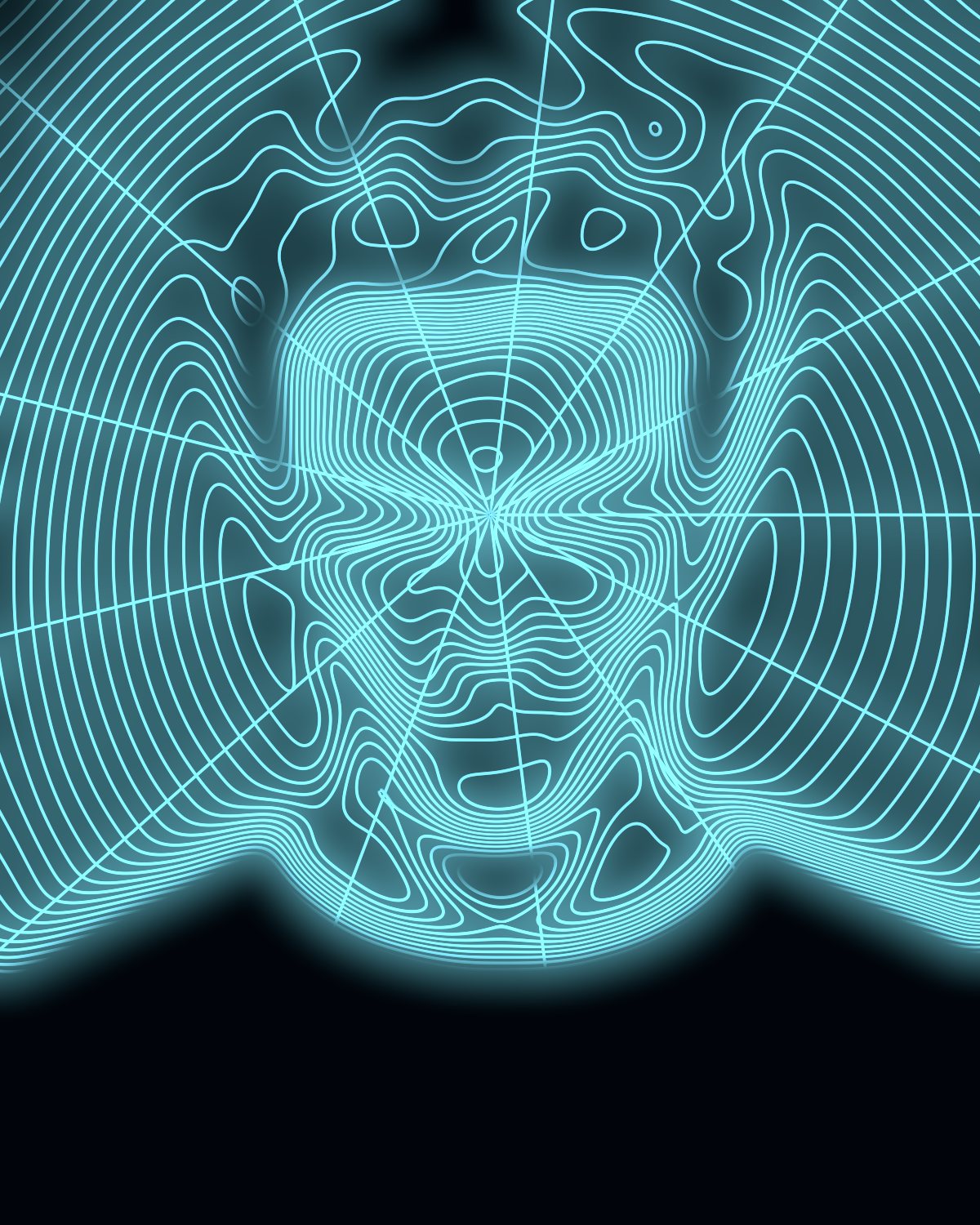 Wireframe effect on a portrait of a man with spiky red hair on a blue background, made with the Wireframe filter in Filter Archive (Lathe preset)