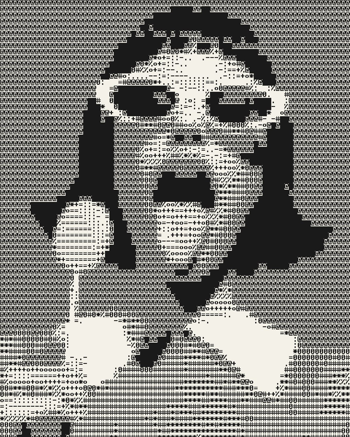 ASCII art effect on a portrait of a woman in white sunglasses with a lollipop, made with the ASCII filter in Filter Archive (Plotter preset)