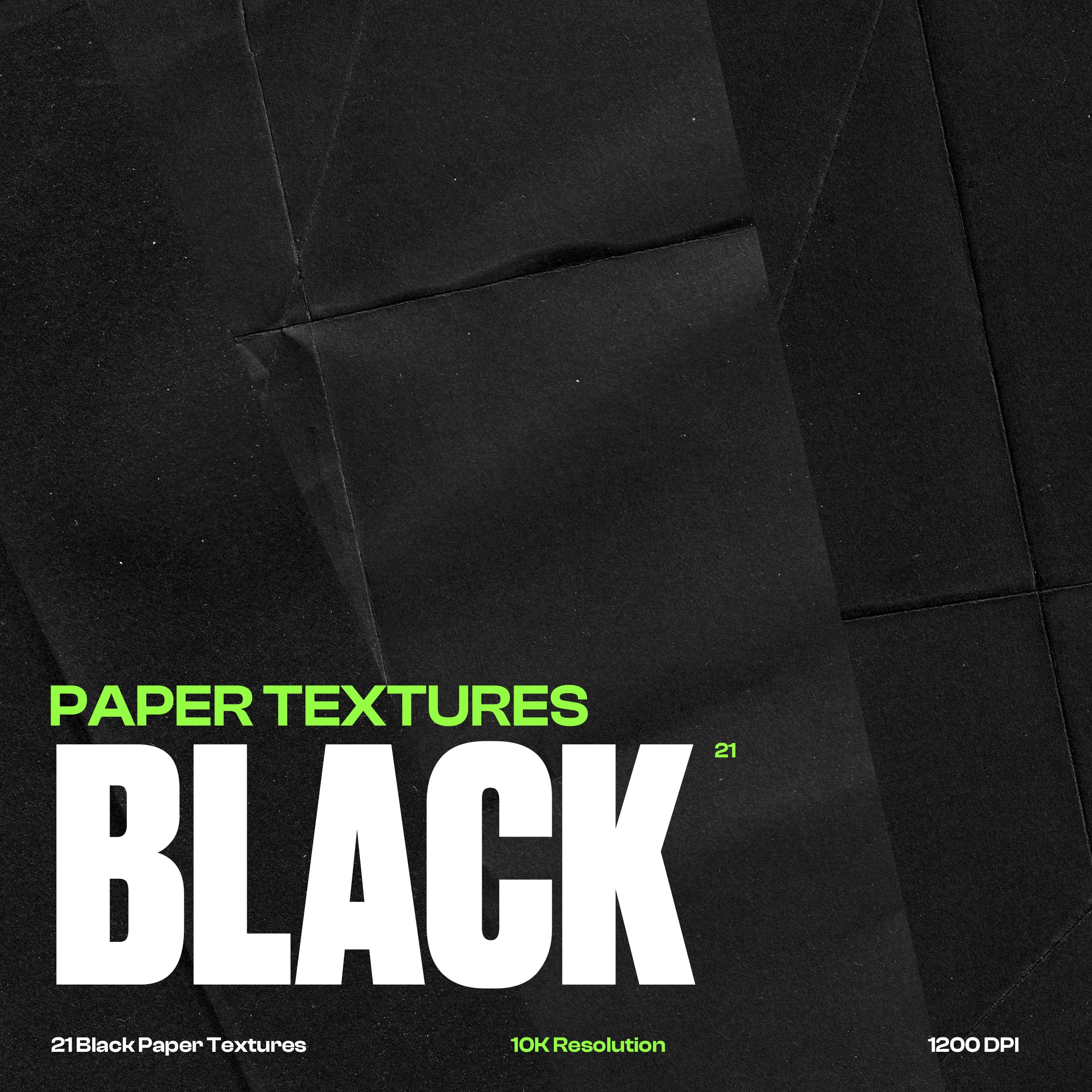 Black Folded Paper Textures (10K Resolution, 1200 DPI, 21 Textures)