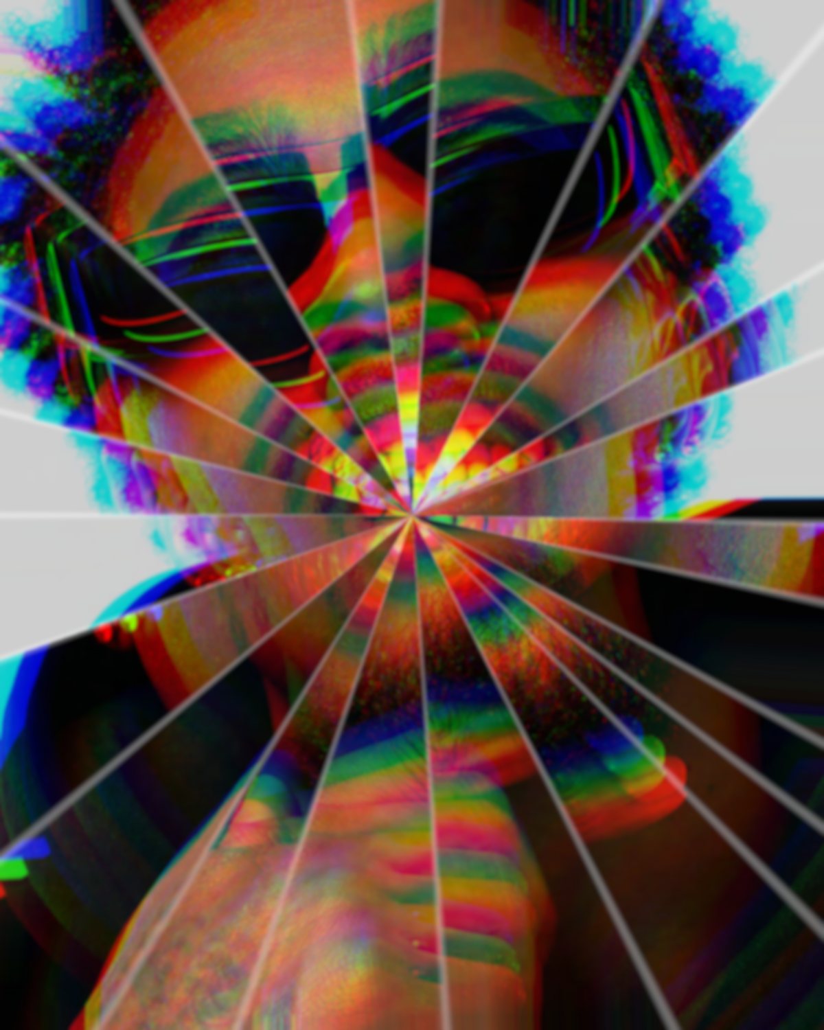 Glass refraction effect on a portrait of a man in black sunglasses, made with the Glass Slice filter in Filter Archive (Facet Fan preset)