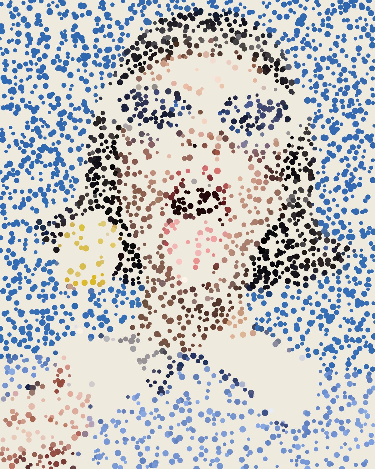 Stipple effect on a portrait of a woman in white sunglasses with a lollipop, made with the Stipple filter in Filter Archive (Pointillist preset)